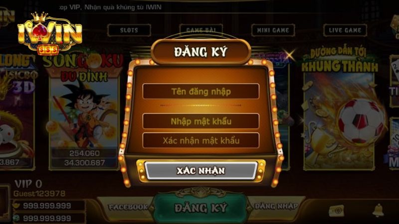 Điền thông tin đăng ký tài khoản Iwin